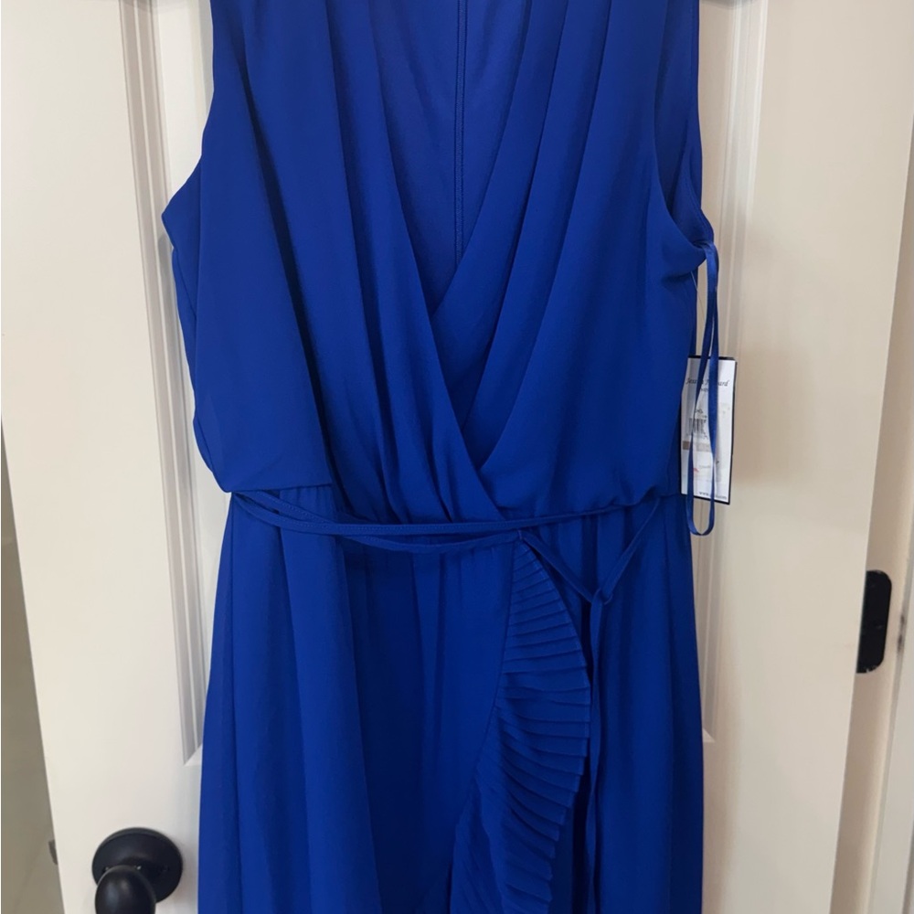 Jessica Howard Sleeveless Cobalt Blue Wrap Midi Dress